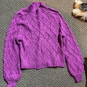 American Eagle Outfitters Magenta Cable Knit Turtleneck Sweater